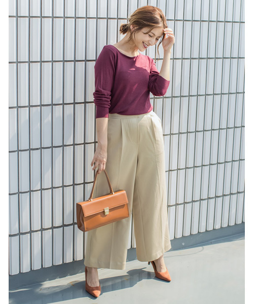 Re:EDIT（リエディ）の「ストレッチ美脚ワイドパンツ（その他パンツ・レディース・ベージュ/プラム/マスタード/モカ/ネイビー/グレー/レッド/ホワイト/ブラック/チャコールグレー/ブルー・LARGE/SMALL/X-LARGE/MEDIUM）」の19枚目の写真