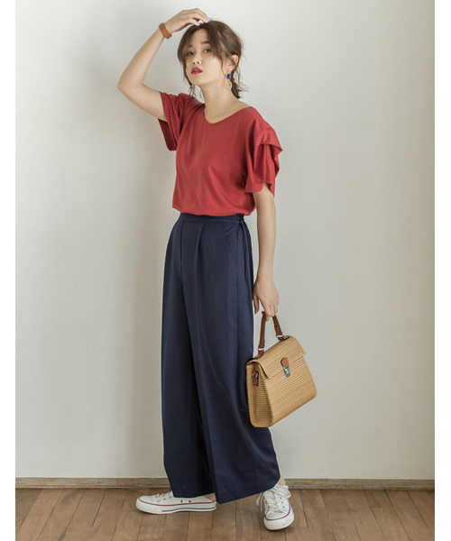 Re:EDIT（リエディ）の「ストレッチ美脚ワイドパンツ（その他パンツ・レディース・ベージュ/プラム/マスタード/モカ/ネイビー/グレー/レッド/ホワイト/ブラック/チャコールグレー/ブルー・LARGE/SMALL/X-LARGE/MEDIUM）」の20枚目の写真