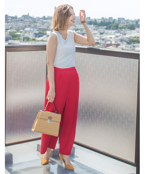 Re:EDIT（リエディ）の「ストレッチ美脚ワイドパンツ（その他パンツ・レディース・ベージュ/プラム/マスタード/モカ/ネイビー/グレー/レッド/ホワイト/ブラック/チャコールグレー/ブルー・LARGE/SMALL/X-LARGE/MEDIUM）」の17枚目の写真