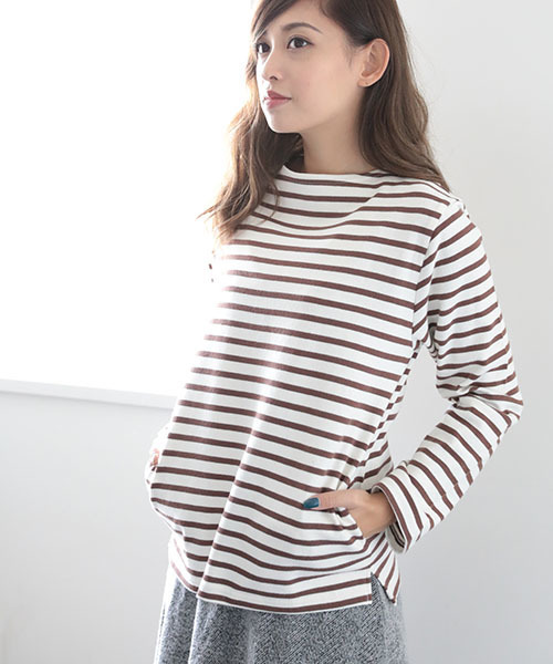 Denime(ドゥニーム)の「ヘビーボーダーボートネックロンT:LADIES(Tシャツ/カットソー・レディース・ネイビー/ブルー系その他/ブラウン系その他/レッド系その他・FREE)」の1枚目の写真