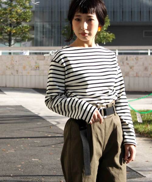 Denime(ドゥニーム)の「ヘビーボーダーボートネックロンT:LADIES(Tシャツ/カットソー・レディース・ネイビー/ブルー系その他/ブラウン系その他/レッド系その他・FREE)」の3枚目の写真