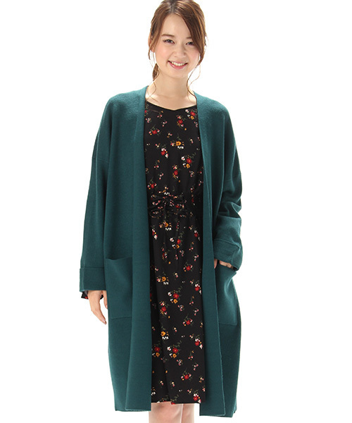 Honeys（ハニーズ）の「ハーフミラノリブ生地を使ったロングカーディガン（カーディガン/ボレロ・レディース・グリーン/杢グレー/ピンク/アイボリー/ブラック・L/M）」の5枚目の写真