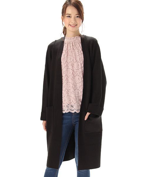 Honeys（ハニーズ）の「ハーフミラノリブ生地を使ったロングカーディガン（カーディガン/ボレロ・レディース・グリーン/杢グレー/ピンク/アイボリー/ブラック・L/M）」の3枚目の写真