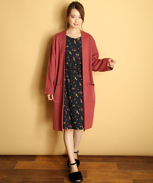 Honeys（ハニーズ）の「ハーフミラノリブ生地を使ったロングカーディガン（カーディガン/ボレロ・レディース・グリーン/杢グレー/ピンク/アイボリー/ブラック・L/M）」の7枚目の写真