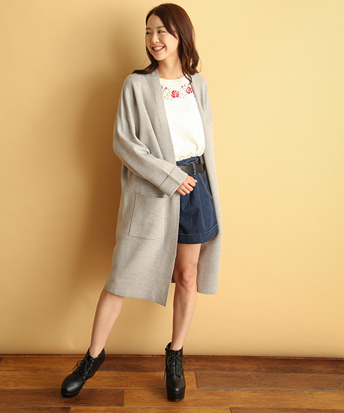 Honeys（ハニーズ）の「ハーフミラノリブ生地を使ったロングカーディガン（カーディガン/ボレロ・レディース・グリーン/杢グレー/ピンク/アイボリー/ブラック・L/M）」の8枚目の写真