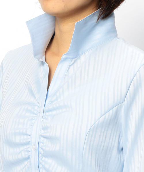 NARACAMICIE(ナラカミーチェ)の「サテンストライプスタンドカラー七分袖シャツ(シャツ/ブラウス・レディース・ホワイト/ピンク/ライトブルー・SMALL/LARGE/MEDIUM)」の10枚目の写真