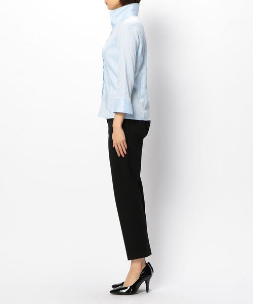 NARACAMICIE(ナラカミーチェ)の「サテンストライプスタンドカラー七分袖シャツ(シャツ/ブラウス・レディース・ホワイト/ピンク/ライトブルー・SMALL/LARGE/MEDIUM)」の5枚目の写真