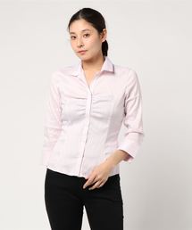 NARACAMICIE | サテンストライプスタンドカラー七分袖シャツ(シャツ/ブラウス)