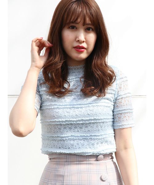 dazzlin（ダズリン）の「フリルレーストップス（シャツ/ブラウス・レディース・ブラック/オフホワイト/ブルー・FREE）」の4枚目の写真