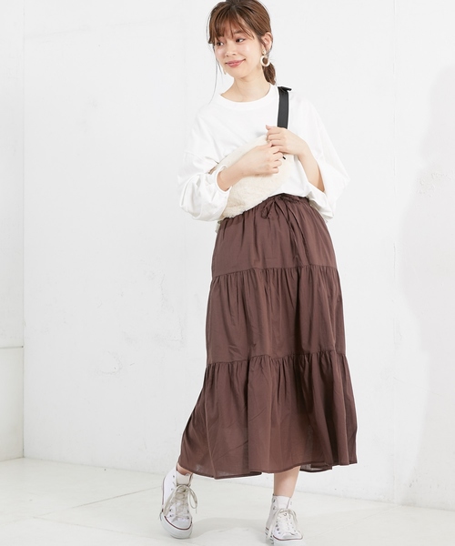 natural couture（ナチュラルクチュール）の「ティアードロングスカート（スカート・レディース・ベージュ/パープル/ブラウン/ブラック系その他/ブルー系その他・FREE）」の9枚目の写真