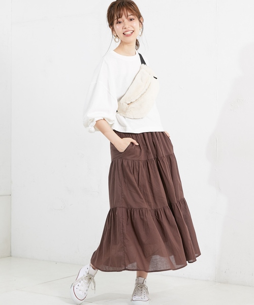 natural couture（ナチュラルクチュール）の「ティアードロングスカート（スカート・レディース・ベージュ/パープル/ブラウン/ブラック系その他/ブルー系その他・FREE）」の10枚目の写真