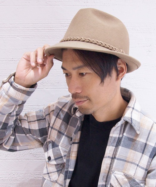 polcadot(ポルカドット)の「編みベルトフェルト中折れ/大きめサイズ(ハット・メンズ・ブラック/ベージュ/ネイビー・フリー)」の1枚目の写真