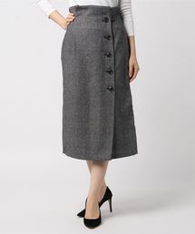ヘリンボーンハイウエストフロントボタンミモレ丈スカート