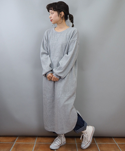 tiptop（ティップトップ）の「ワッフル裏起毛ワンピース（ワンピース・レディース・ブラック/グレー/ベージュ/カーキ・FREE）」の3枚目の写真