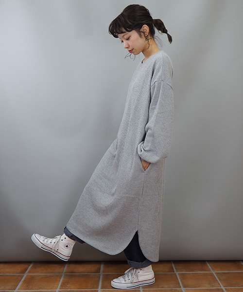 tiptop（ティップトップ）の「ワッフル裏起毛ワンピース（ワンピース・レディース・ブラック/グレー/ベージュ/カーキ・FREE）」の13枚目の写真