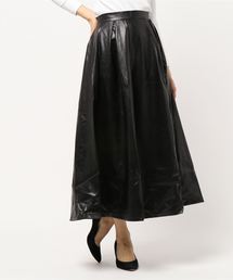 ウールタッチorレザータッチ素材タックボリュームフレアスカート＊レディース/ボトムス/ロング丈[M2370]神戸レタス