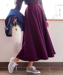 ウールタッチorレザータッチ素材タックボリュームフレアスカート＊レディース/ボトムス/ロング丈[M2370]神戸レタス