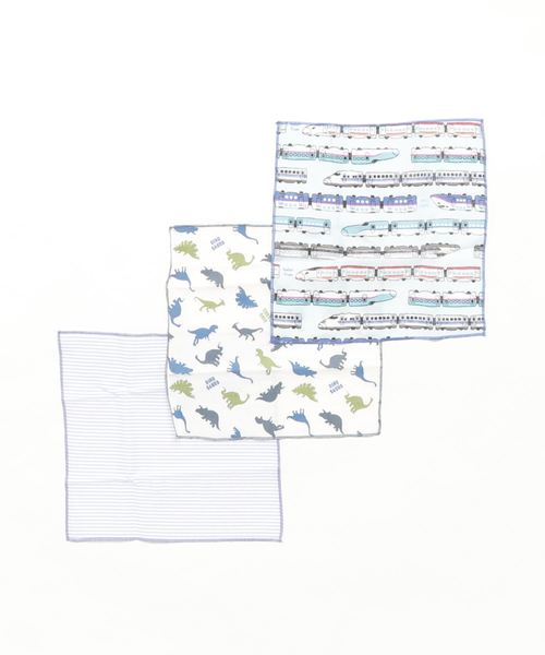 Motherways マザウェイズ の ボーイズ 新幹線 恐竜柄 Wガーゼ ハンカチ 3枚組 ハンカチ ハンドタオル Wear