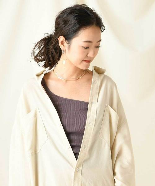 DouDou（ドゥドゥ）の「カップ付ワンショルタンク（Tシャツ/カットソー・レディース・ベージュ/オフホワイト/ブルー/ボルドー/ブラック/カーキ・FREE）」の17枚目の写真