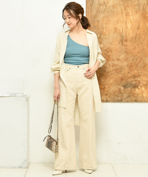 DouDou（ドゥドゥ）の「カップ付ワンショルタンク（Tシャツ/カットソー・レディース・ベージュ/オフホワイト/ブルー/ボルドー/ブラック/カーキ・FREE）」の18枚目の写真