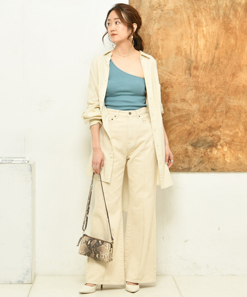 DouDou（ドゥドゥ）の「カップ付ワンショルタンク（Tシャツ/カットソー・レディース・ベージュ/オフホワイト/ブルー/ボルドー/ブラック/カーキ・FREE）」の19枚目の写真