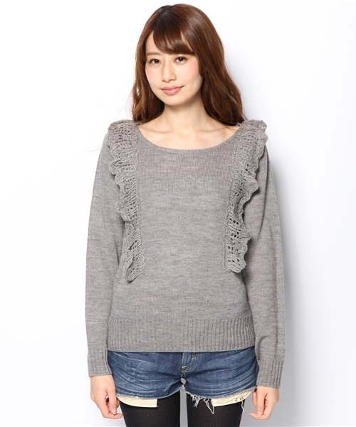 mystic（ミスティック）の「肩フリルショートP/O（ニット/セーター・レディース・グレー/レッド/ブラック/オフホワイト・ﾌﾘ-）」の5枚目の写真