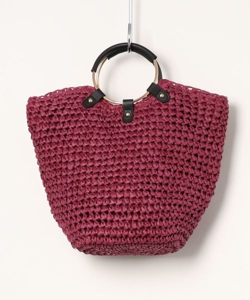 natural couture（ナチュラルクチュール）の「サークルハンドル雑材バッグ（ショルダーバッグ・レディース・ベージュ/ピンク・FREE）」の2枚目の写真