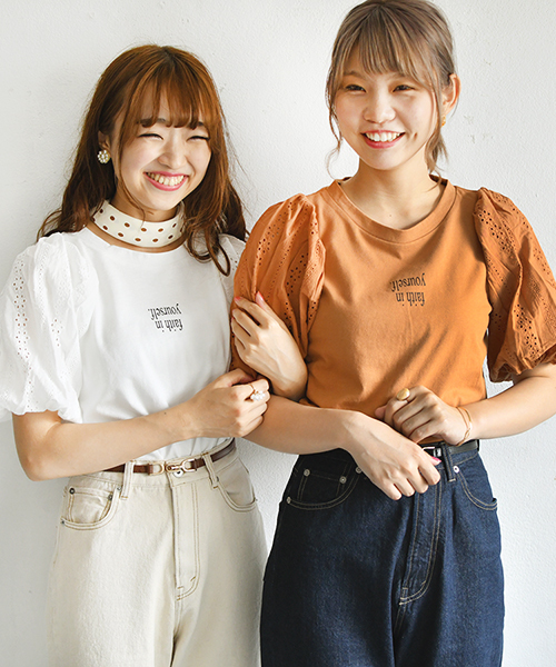 PairPair（ペアペア）の「レース袖ボリュームロゴＴ（Tシャツ/カットソー・レディース・ブラック/オフホワイト/ライトグリーン/ライトブラウン・FREE）」の2枚目の写真