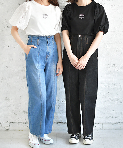 PairPair（ペアペア）の「レース袖ボリュームロゴＴ（Tシャツ/カットソー・レディース・ブラック/オフホワイト/ライトグリーン/ライトブラウン・FREE）」の5枚目の写真