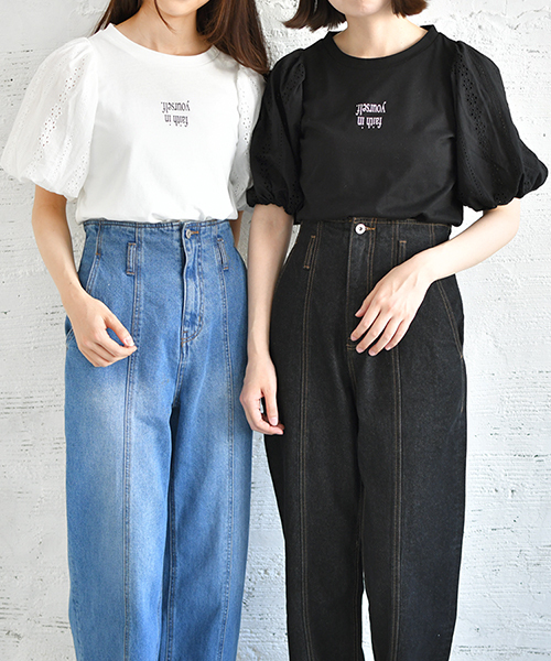 PairPair（ペアペア）の「レース袖ボリュームロゴＴ（Tシャツ/カットソー・レディース・ブラック/オフホワイト/ライトグリーン/ライトブラウン・FREE）」の6枚目の写真