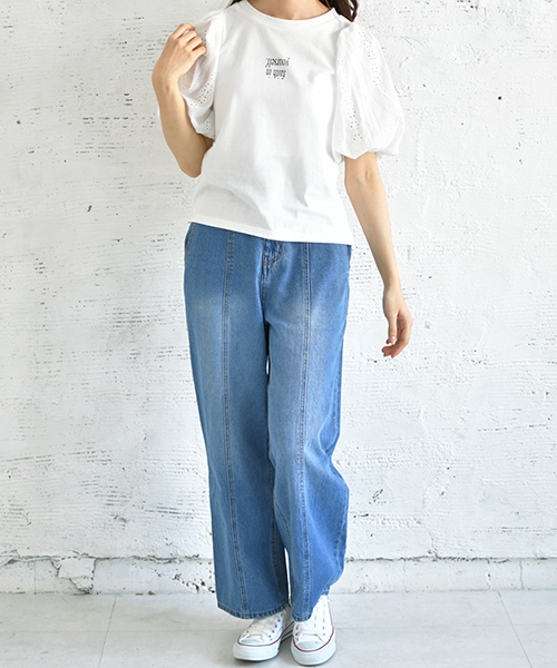 PairPair（ペアペア）の「レース袖ボリュームロゴＴ（Tシャツ/カットソー・レディース・ブラック/オフホワイト/ライトグリーン/ライトブラウン・FREE）」の7枚目の写真