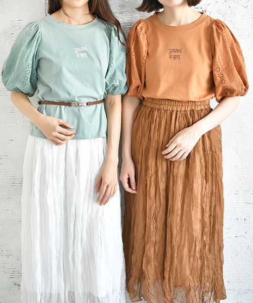 PairPair（ペアペア）の「レース袖ボリュームロゴＴ（Tシャツ/カットソー・レディース・ブラック/オフホワイト/ライトグリーン/ライトブラウン・FREE）」の19枚目の写真