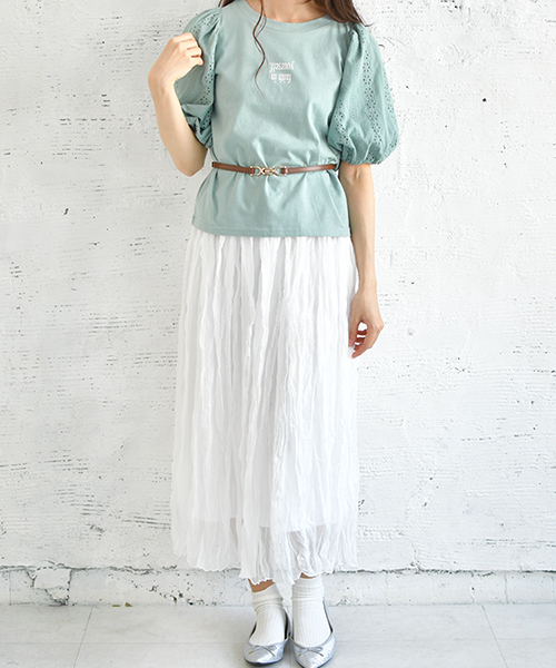 PairPair（ペアペア）の「レース袖ボリュームロゴＴ（Tシャツ/カットソー・レディース・ブラック/オフホワイト/ライトグリーン/ライトブラウン・FREE）」の20枚目の写真