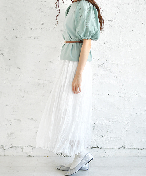 PairPair（ペアペア）の「レース袖ボリュームロゴＴ（Tシャツ/カットソー・レディース・ブラック/オフホワイト/ライトグリーン/ライトブラウン・FREE）」の21枚目の写真