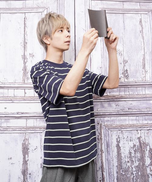 おしゃれスタ（オシャレスタ）の「ビッグシルエットボーダーTシャツ(IR)（Tシャツ/カットソー・メンズ・ブラック/ライトグレー/レッド/ネイビー・M/L/XL）」の3枚目の写真