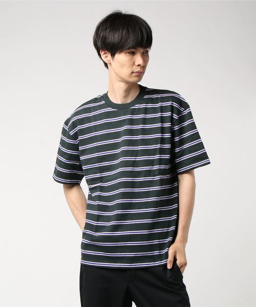 おしゃれスタ（オシャレスタ）の「ビッグシルエットボーダーTシャツ(IR)（Tシャツ/カットソー・メンズ・ブラック/ライトグレー/レッド/ネイビー・M/L/XL）」の5枚目の写真