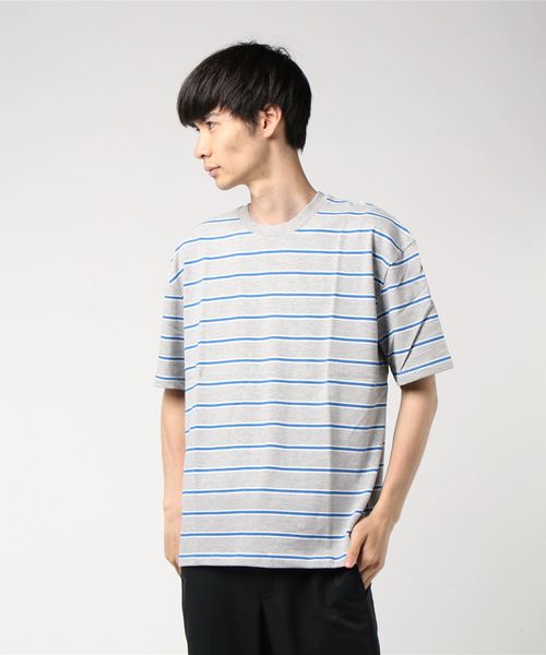 おしゃれスタ（オシャレスタ）の「ビッグシルエットボーダーTシャツ(IR)（Tシャツ/カットソー・メンズ・ブラック/ライトグレー/レッド/ネイビー・M/L/XL）」の6枚目の写真