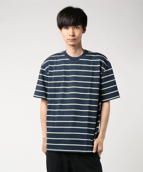 おしゃれスタ（オシャレスタ）の「ビッグシルエットボーダーTシャツ(IR)（Tシャツ/カットソー・メンズ・ブラック/ライトグレー/レッド/ネイビー・M/L/XL）」の7枚目の写真