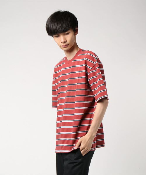 おしゃれスタ（オシャレスタ）の「ビッグシルエットボーダーTシャツ(IR)（Tシャツ/カットソー・メンズ・ブラック/ライトグレー/レッド/ネイビー・M/L/XL）」の8枚目の写真