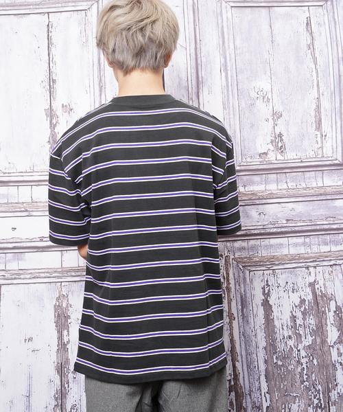 おしゃれスタ（オシャレスタ）の「ビッグシルエットボーダーTシャツ(IR)（Tシャツ/カットソー・メンズ・ブラック/ライトグレー/レッド/ネイビー・M/L/XL）」の12枚目の写真