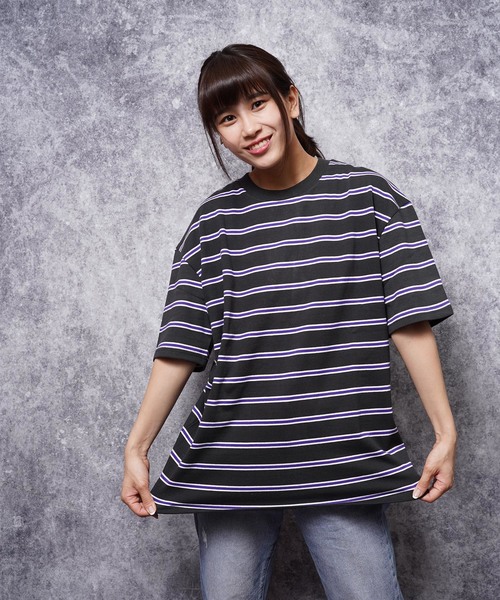 おしゃれスタ（オシャレスタ）の「ビッグシルエットボーダーTシャツ(IR)（Tシャツ/カットソー・メンズ・ブラック/ライトグレー/レッド/ネイビー・M/L/XL）」の13枚目の写真