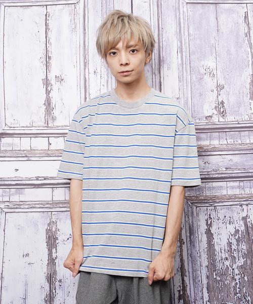 おしゃれスタ（オシャレスタ）の「ビッグシルエットボーダーTシャツ(IR)（Tシャツ/カットソー・メンズ・ブラック/ライトグレー/レッド/ネイビー・M/L/XL）」の15枚目の写真