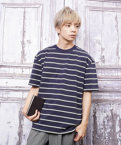 おしゃれスタ（オシャレスタ）の「ビッグシルエットボーダーTシャツ(IR)（Tシャツ/カットソー・メンズ・ブラック/ライトグレー/レッド/ネイビー・M/L/XL）」の19枚目の写真