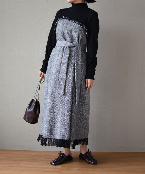 K ケイ のワンピース へリンボンツイード切替フリンジスリットロング丈ワンピース 302e を購入できます Eimee ワンピース Washへリンボンツイード切替フリンジスリットロング丈ワンピース ワンピース K ケイ のファッション 開梱設置 無料