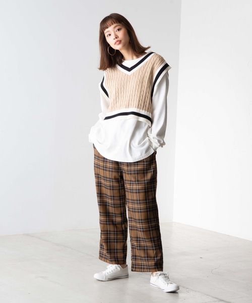 WEGO（ウィゴー）の「WEGO/チェックワイドパンツ（その他パンツ・レディース・ブラウン系その他2/パープル系その他2/イエロー系その他3・FREE）」の7枚目の写真