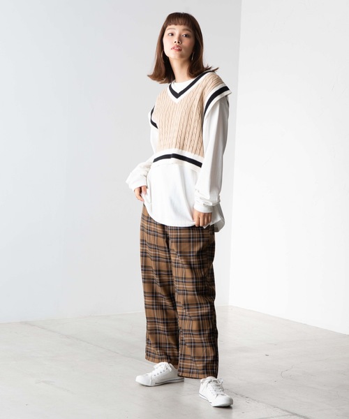 WEGO（ウィゴー）の「WEGO/チェックワイドパンツ（その他パンツ・レディース・ブラウン系その他2/パープル系その他2/イエロー系その他3・FREE）」の8枚目の写真