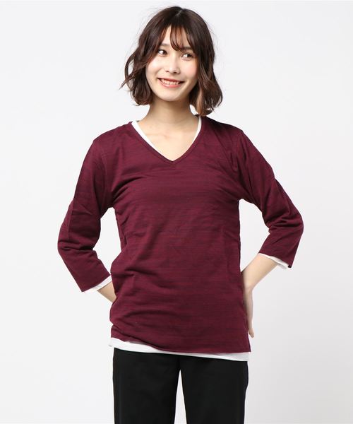 NO WAY(ノーウェイ)の「/Bl/アンサンブルVネック7分袖Tシャツ(Tシャツ/カットソー・レディース・ホワイト/ブラック/グレー/ワインレッド/ネイビー・MEDIUM/LARGE/X-LARGE)」の5枚目の写真
