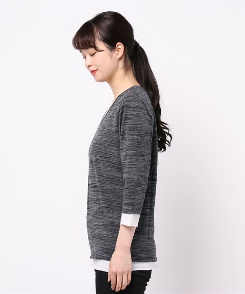 NO WAY(ノーウェイ)の「/Bl/アンサンブルVネック7分袖Tシャツ(Tシャツ/カットソー・レディース・ホワイト/ブラック/グレー/ワインレッド/ネイビー・MEDIUM/LARGE/X-LARGE)」の6枚目の写真