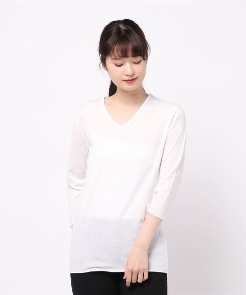 NO WAY(ノーウェイ)の「/Bl/アンサンブルVネック7分袖Tシャツ(Tシャツ/カットソー・レディース・ホワイト/ブラック/グレー/ワインレッド/ネイビー・MEDIUM/LARGE/X-LARGE)」の8枚目の写真