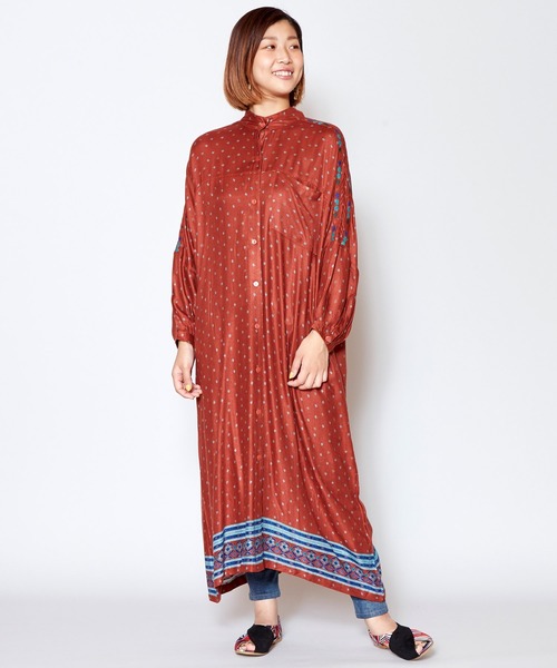 セール チャイハネ モロッコ風プリント バンドカラーロングシャツワンピース シャツワンピース チャイハネ チャイハネ のファッション通販 Zozotown
